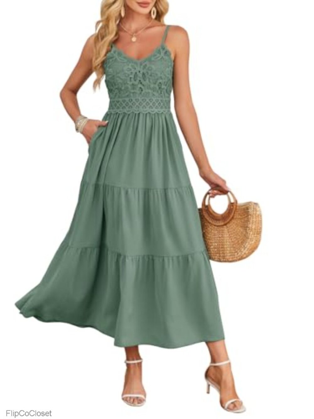 Women's Beach Crochet Lace Maxi Dress Summer Vacation Wedding Guest Spaghetti